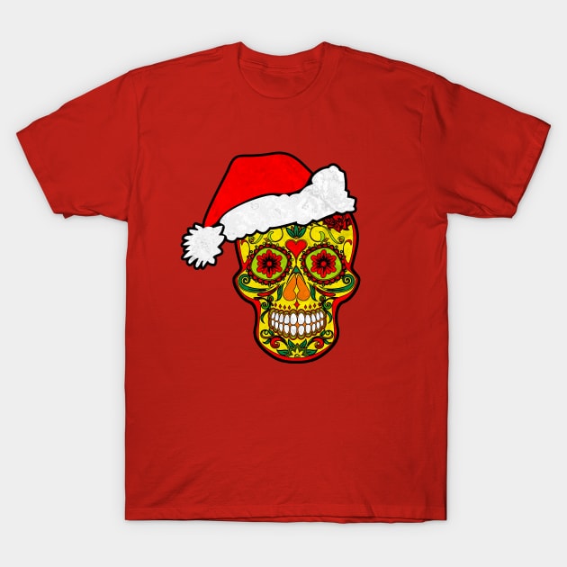 Gothic Christmas - Smiling Sugar Skull Santa Claus 1 T-Shirt by EDDArt